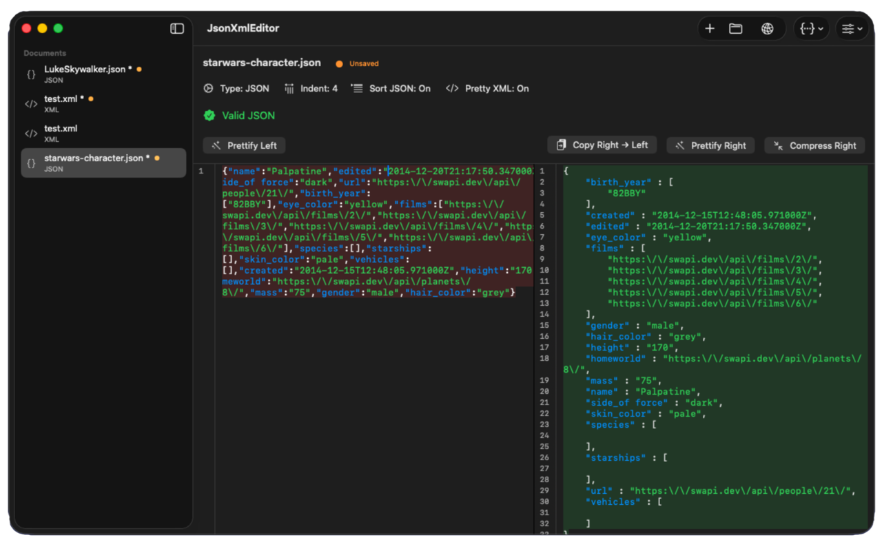 JsonXmlEditor interface preview
